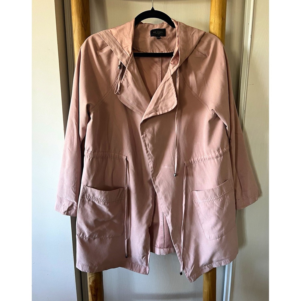 Be Cool Los Angeles Women's L Pink Hooded Drawstring Jacket Pockets Mid-Length